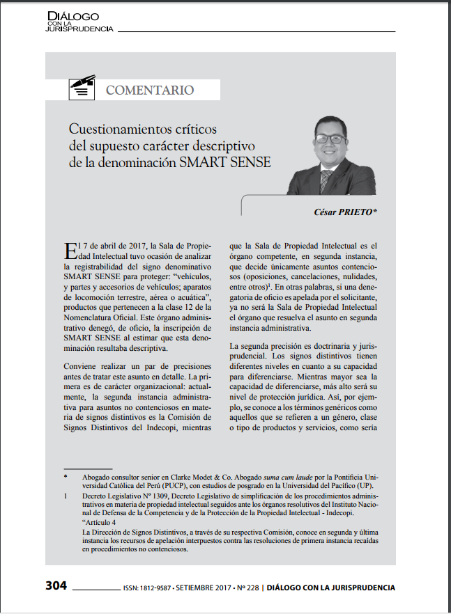 Cuestionamientos críticos del supuesto carácter descriptivo de la denominación SMART SENSE